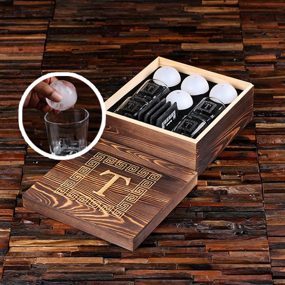 Whiskey Ball, Whiskey Glasses, Slate Coasters ice Ball Maker Mold Wood Box  Groomsmen Gift Father's Day Scotch Men's Personalized Gift 