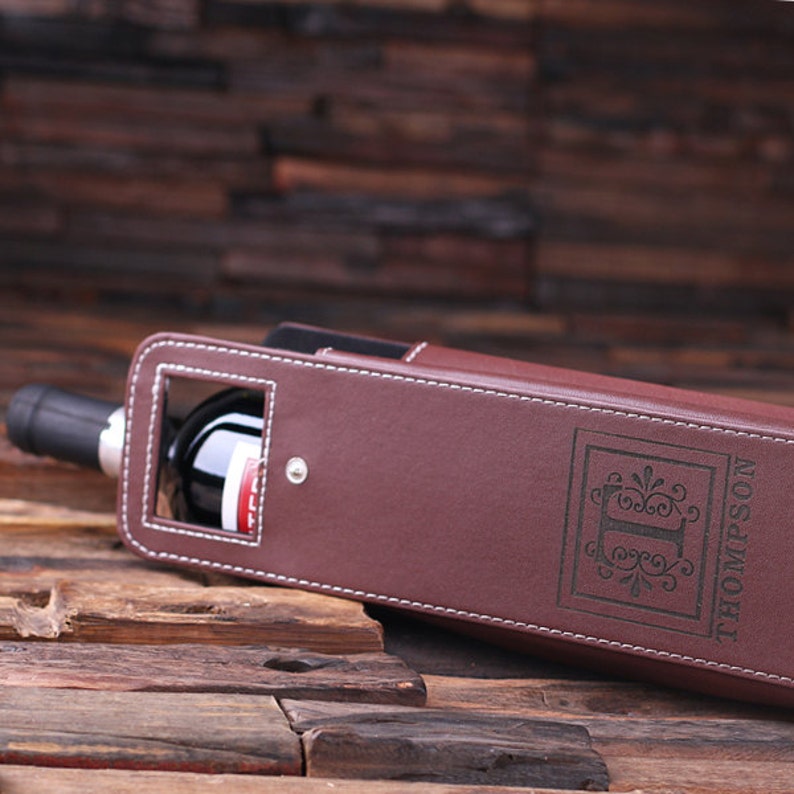 Personalized Engraved Monogrammed Leather Wine Bottle Holder Etsy