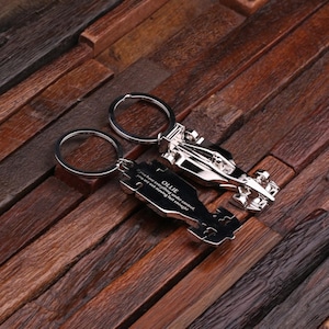 Personalized Monogrammed Race Car, Sports Car Fan NASCAR Key Chain Men, Boyfriend, Birthday Father's Day Gift Idea with Wood Gift Box