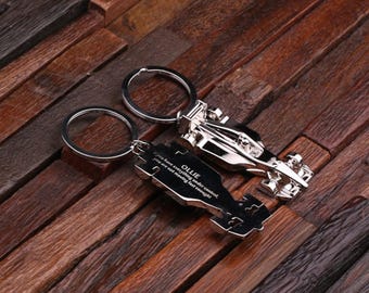 Personalized Monogrammed Race Car, Sports Car Fan NASCAR Key Chain Men, Boyfriend, Birthday Father's Day Gift Idea with Wood Gift Box