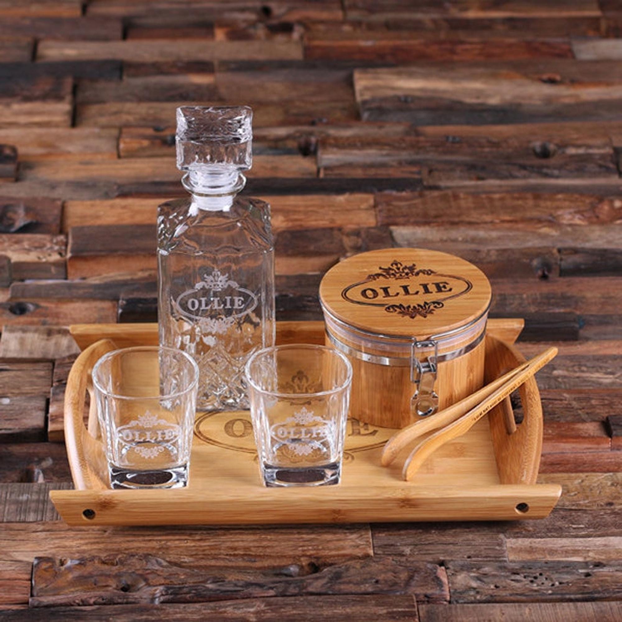 Whiskey Decanter Set With Glasses Wood Tray and Ice Bucket - Etsy