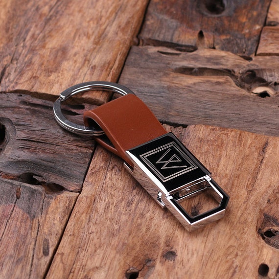 Personalized Leather Round Keytag Logo Keychain