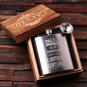Personalized 7 oz Stainless Steel Metal Whiskey Scotch Flask Unique Men Christmas, Groomsmen, Man Cave, 21st Birthday Gift