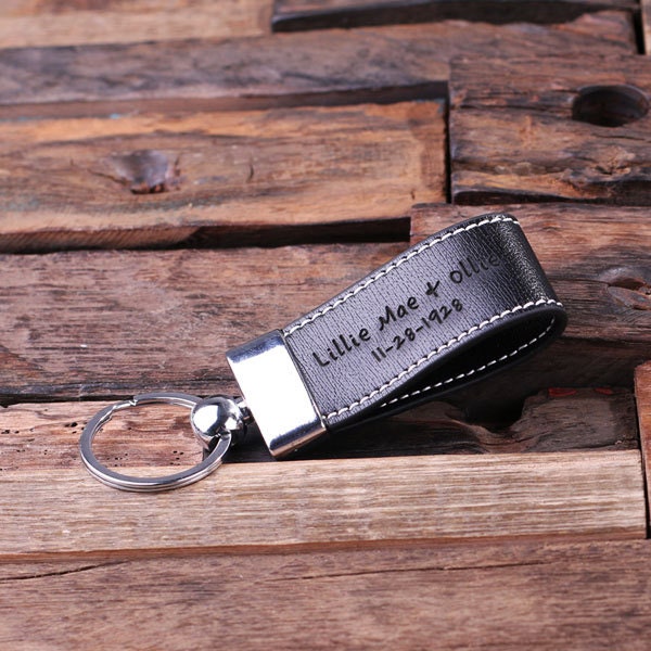 Personalized Leather Engraved Key Chain Key Ring Handsome Groomsmen, Corporate or Promotional Gift