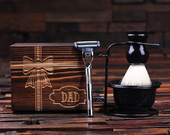Father's Day Personalized Monogrammed Shaving Kit, Brush and Mach 3 Razor with Wood Box Father's Day Limited Edition