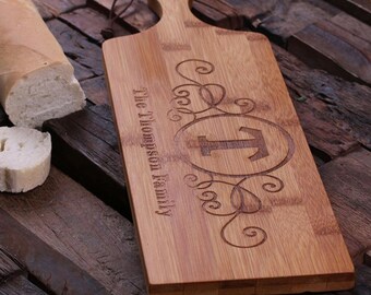 Personalized Wood Cutting Bread Cheese Chopping  Board Engraved and Monogrammed Family Name (024864)