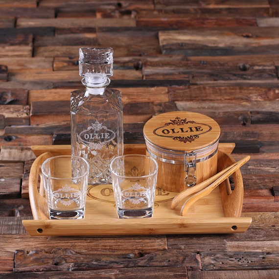 8-pc. Personalized Whiskey Glass & Coaster Set with Wood Box
