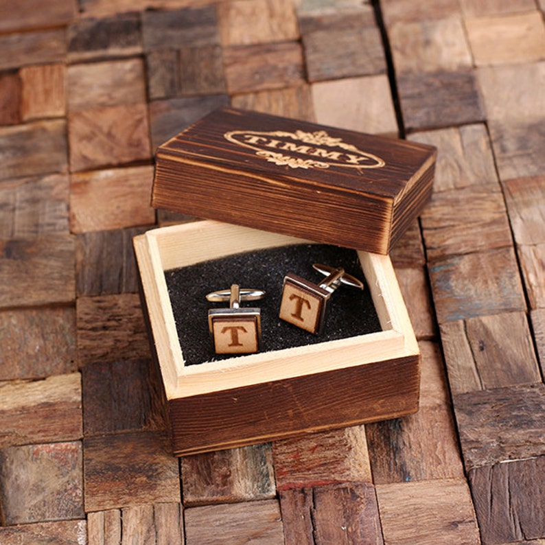 Best Man Father/'s Day Gift Silver Personalized Men/'s Classic Cuff Link Wood Inserts Monogrammed Engraved with Optional Gift Box Groomsmen