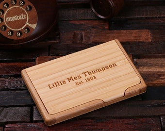 Personalized Wood Engraved Business Card Holder Graduation, Christmas Holiday Gift Him and Her (024272)