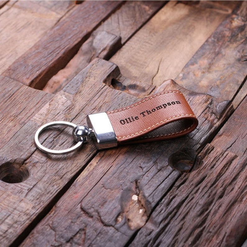 Personalized Leather Engraved Key Chain Key Ring With Wood Box - Etsy