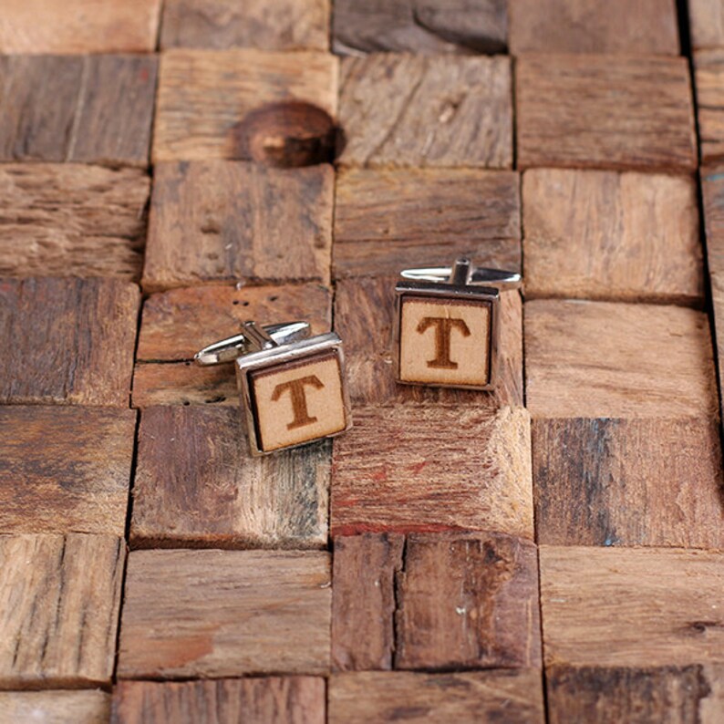 Best Man Father/'s Day Gift Silver Personalized Men/'s Classic Cuff Link Wood Inserts Monogrammed Engraved with Optional Gift Box Groomsmen