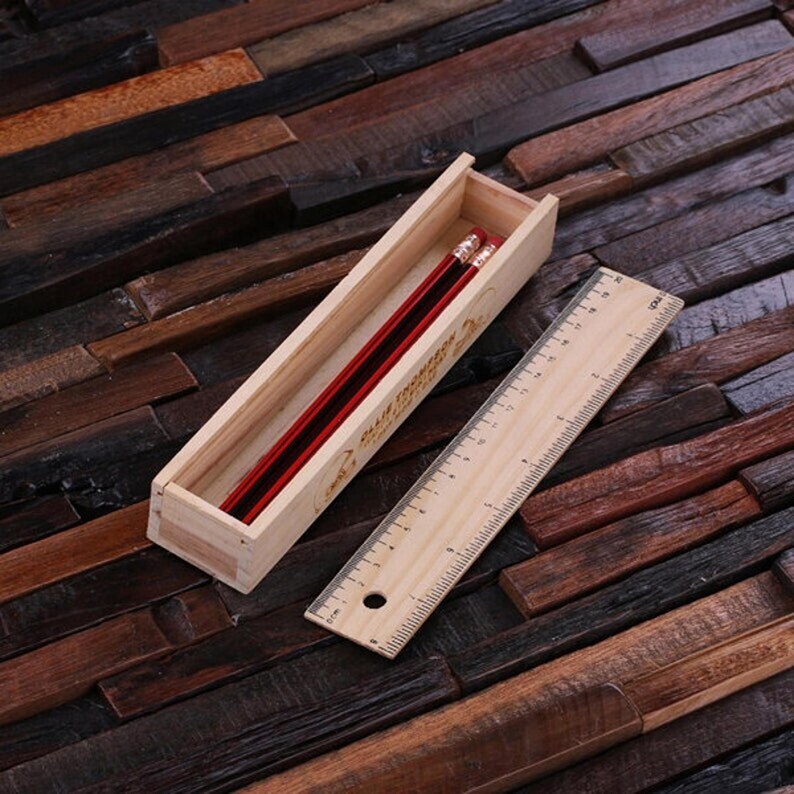 Pencil Box Case and Ruler Personalized Wood Engraved and Monogrammed ...