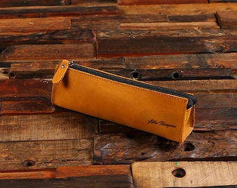 Personalized Leather Gusset Pen Bag & Stationery Pouch 025838
