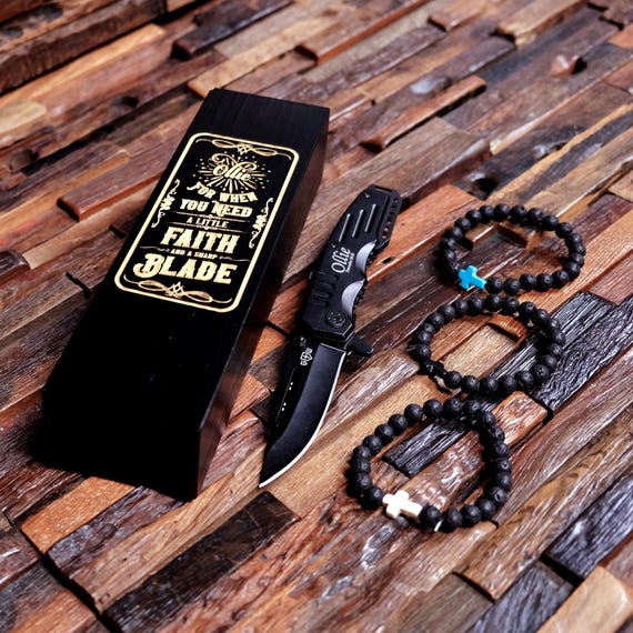 Engraved Pocketknife & Cross Bracelets Gift for Christian Boy, Gift for Christian Teenage Boy, Christian Grandson Gift, Confirmation Gift