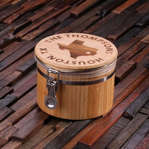 Personalized Wood Bamboo Canister, Tea, Coffee Holder Containers Engraved and Monogrammed