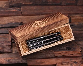 3 Personalized Ballpoint Pens Coworker, Corporate, Promotional Stationery Gifts with Wood Gift Box (025072)