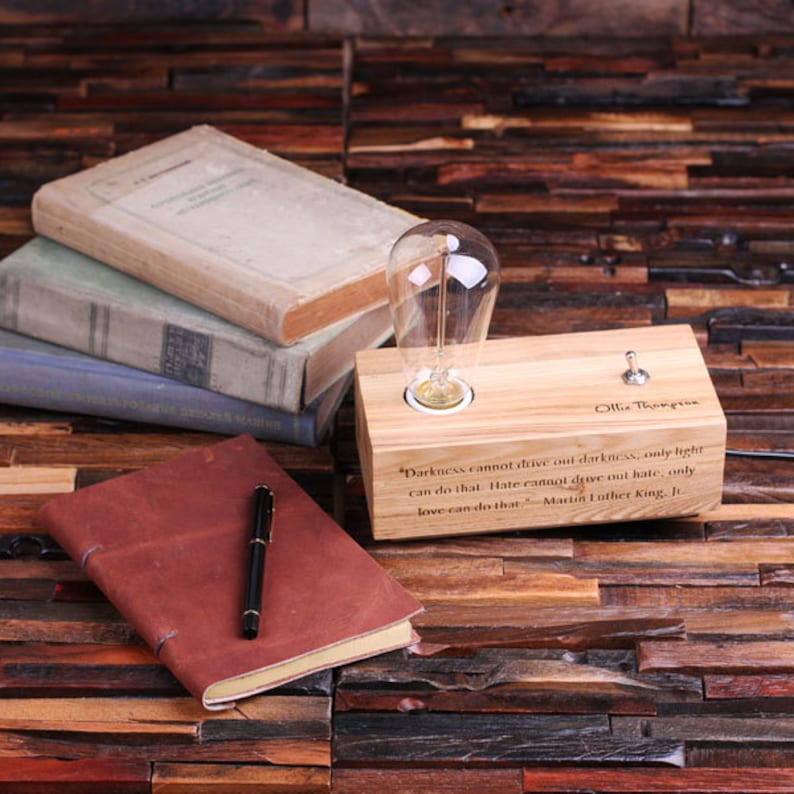 Edison Lamp Engraved Personalized Custom Handmade Wood Desk Etsy