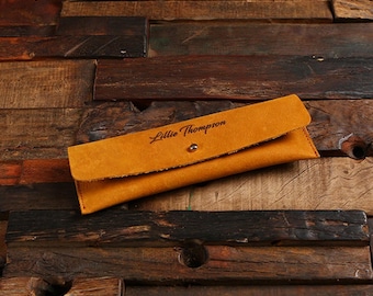 Personalized Professional Vintage Leather Pen Snap Pouch Bag Case 025837