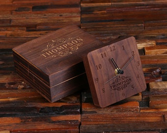 Square Wood Clock with Keepsake Wood Box Personalized