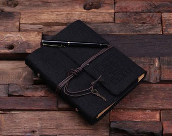 Black Monogrammed Personalized Felt Engraved Notebook Diary, Journal, Sketchbook , Bridesmaid Holiday Christmas Customized Gift