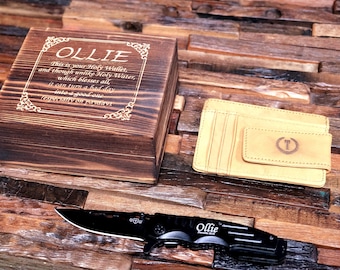 Money Clip Wallet with Engraved Pocketknife, Christmas Gift for Son, Groomsmen Gifts, Gift for Christian Grandson, Gift for Teenage Son