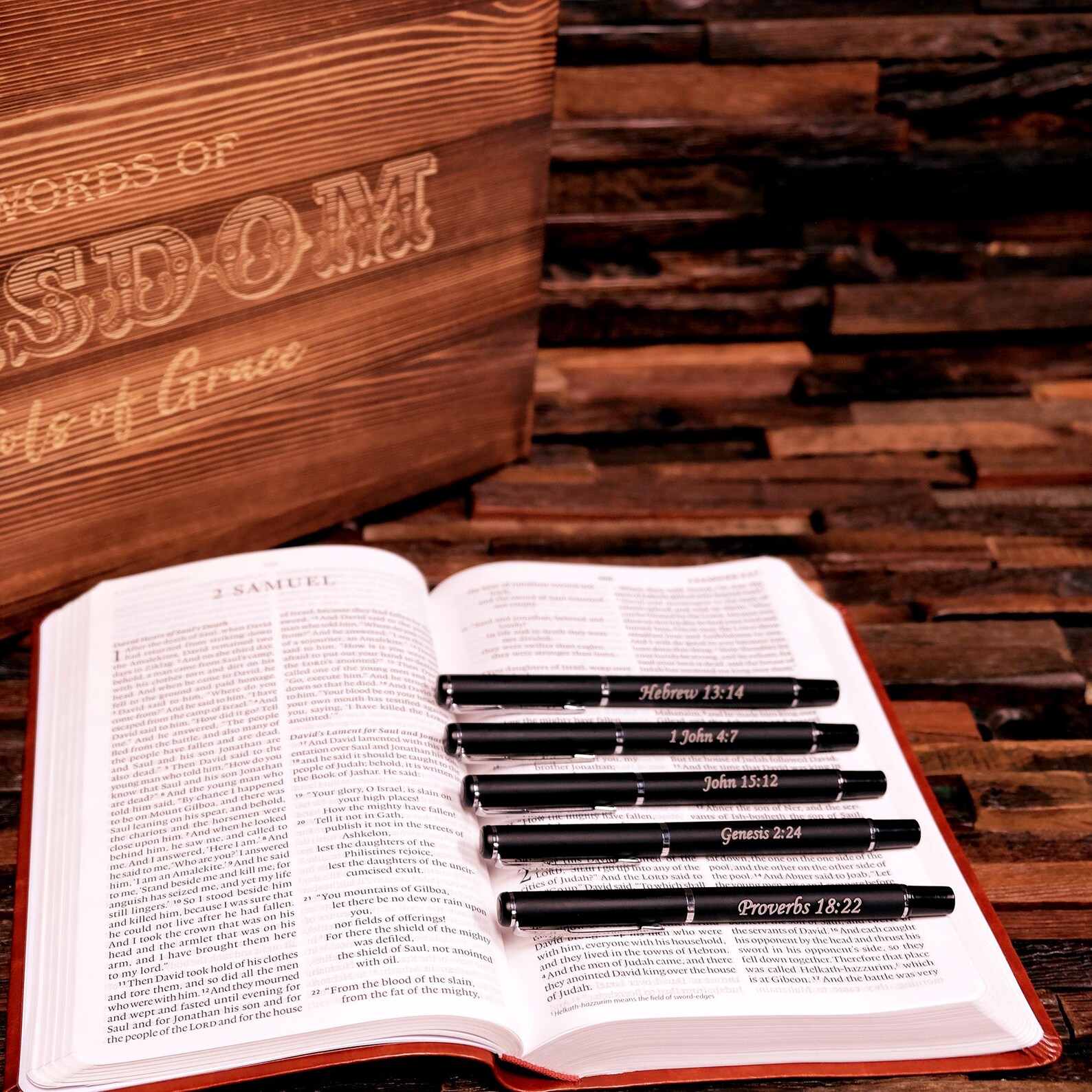 Custom Leather ESV Bible With Scriptures Verses Pens and Keepsake Wood ...