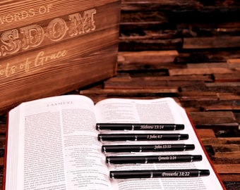 Custom Leather ESV Bible with Scriptures Verses Pens and Keepsake Wood Box, Pastor Gift, Minister Gift, Gift for Christian Grandparents