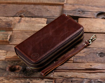 Clutch Wallet Monogrammed Brown Genuine Leather Long Wallet - Etsy