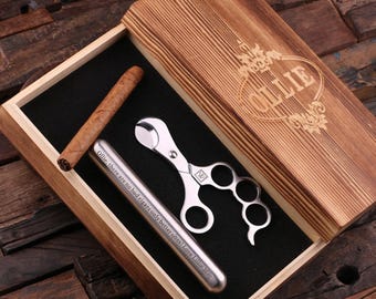 Personalized Stainless Steel Cigar Holder Case with Cutters Father's Day, Groomsmen Gift