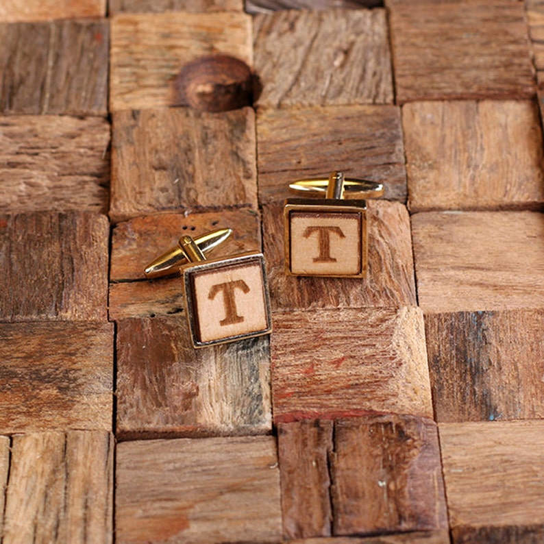 Best Man Father/'s Day Gift Silver Personalized Men/'s Classic Cuff Link Wood Inserts Monogrammed Engraved with Optional Gift Box Groomsmen