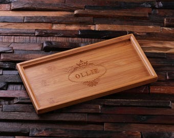 Personalized Engraved Monogrammed Bamboo Drink Serving Tray