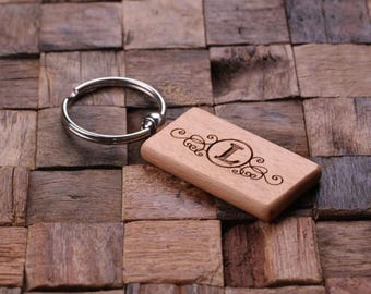 Personalized Wood Square Rectangle Key Chain Engraved and Monogrammed  Not Cheap Looking (024153)