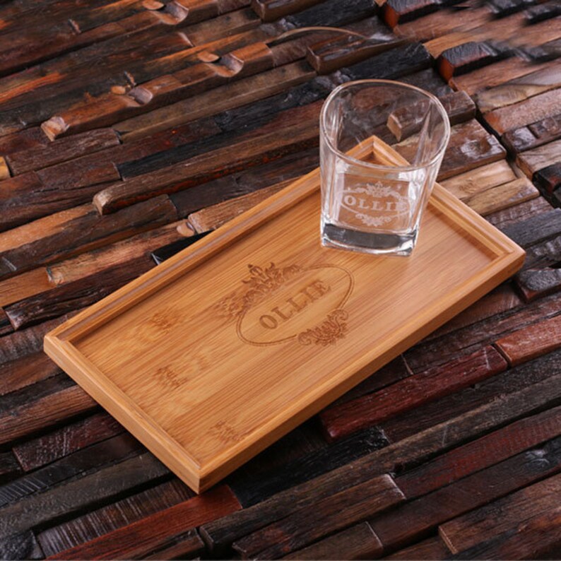 Wood Tray With Decanter and Whiskey Rocks Glasses Etsy