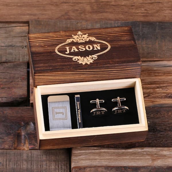 Personalized Gentleman's Gift Set Cuff Links, Money Clip, Tie Clip Groomsmen (025276)