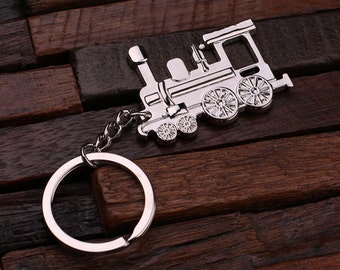 Personalized Monogrammed Train Conductor Engine Key Chain Men, Boyfriend, Birthday Father's Day Gift Idea with Wood Gift Box