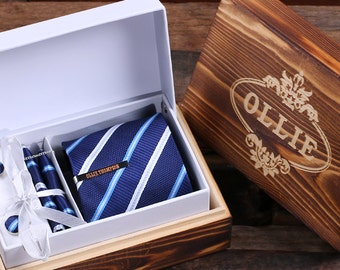 Krawatte Clip Manschette Nerz Links Pocket Square Krawatte und Holz-Box