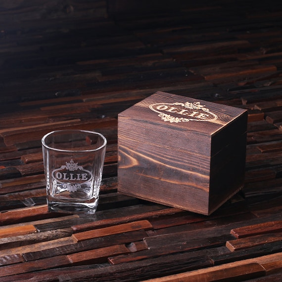 Whiskey Scotch Glass Set With Wood Box 