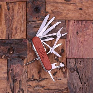Personalized Wood Multi-tool Pocket Knife Bottle Opener Engraved and Monogrammed Groomsmen, Father&#39;s Graduation Gift for Men Army
