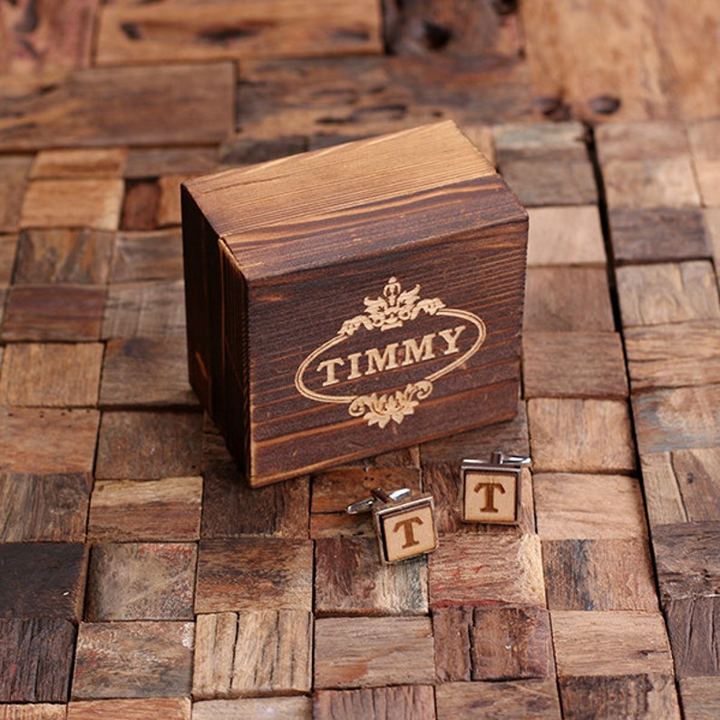 Best Man Father/'s Day Gift Silver Personalized Men/'s Classic Cuff Link Wood Inserts Monogrammed Engraved with Optional Gift Box Groomsmen