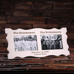 Personalized White Wood Engraved Monogrammed Bridesmaids and Groomsmen Double Bridal Party Frame Wedding Gift (024290)