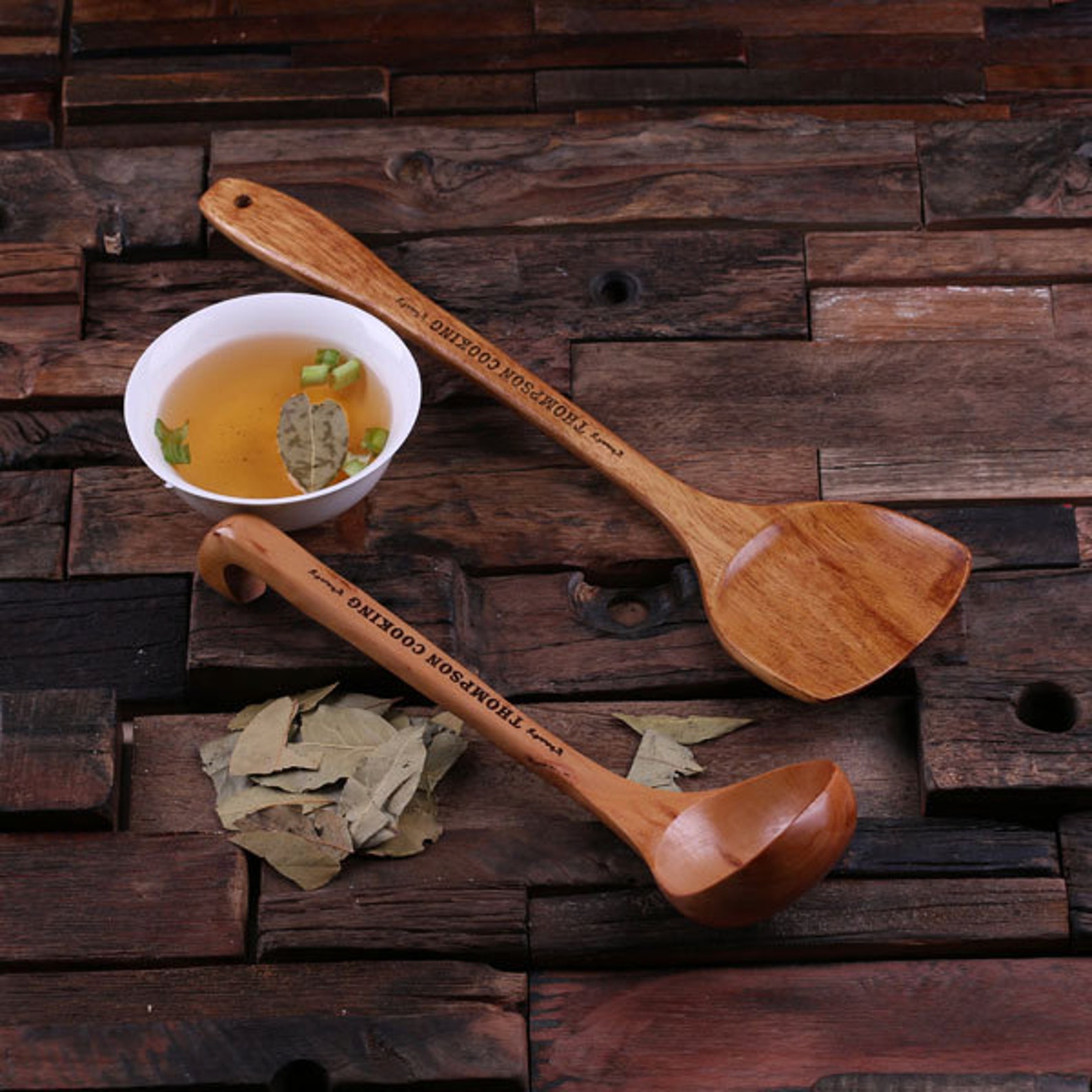 Engraved Wooden Bamboo Soup Spoon and Spatula Monogrammed Etsy
