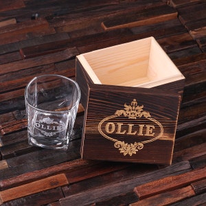 Whiskey Scotch Glass with Wood Box