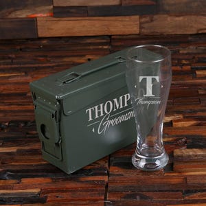 Personalized .30 Cal Ammo Box and Beer Glass Set