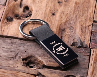 Personalized Round Leather Key Chain Monogrammed Groomsmen, Bridesmaid, Father's Day, Coworker Men's Gift