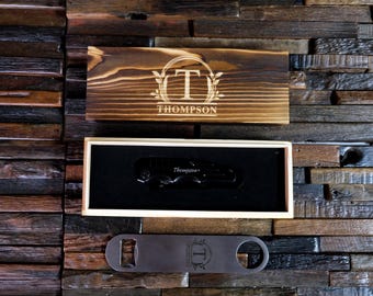 Tactical Pocketknife & Steel Bottle Opener Gift Set - Cherrywood Box - For Groomsmen, Birthday, Father's Day, Cheap 21st Birthday Husband