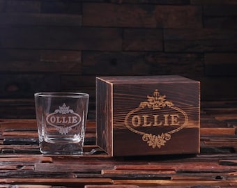 Whiskey Scotch Glass Set with Wood Box