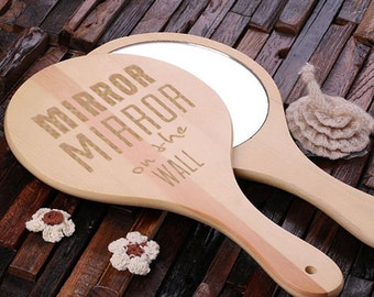 Personalized Wood Handheld Mirror Engraved and Monogrammed Gift for Girls and Teens (024624)