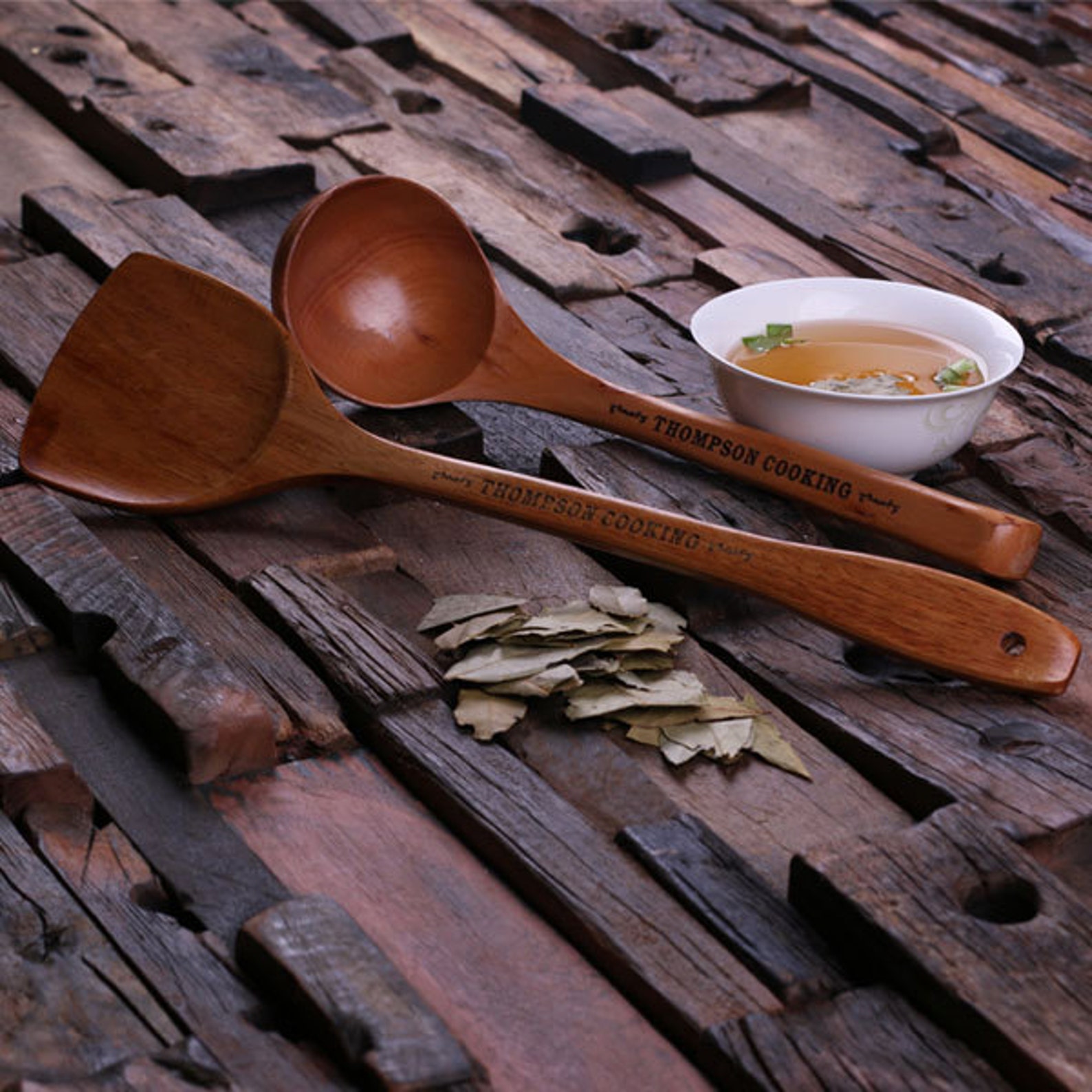 Engraved Wooden Bamboo Soup Spoon and Spatula Monogrammed Etsy