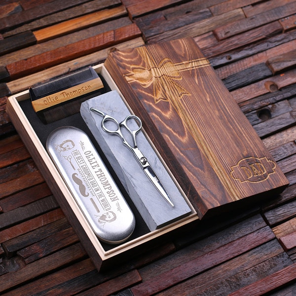 Custom Straight Razor, Comb, Scissors & Sharpening Stone Set - Teals  Prairie & Co.®