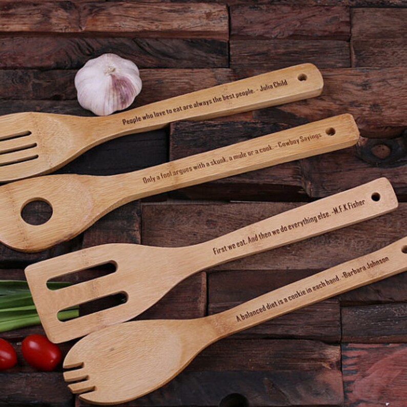 4pc Personalized Bamboo Kitchen Spoons With Quotes Sayings Etsy